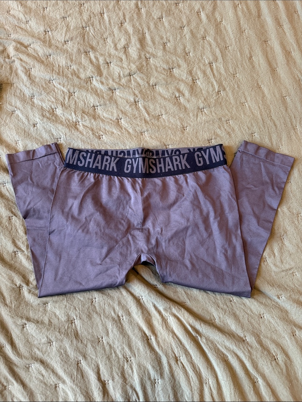 Gymshark Lavender Leggings with Navy Branded Waistband